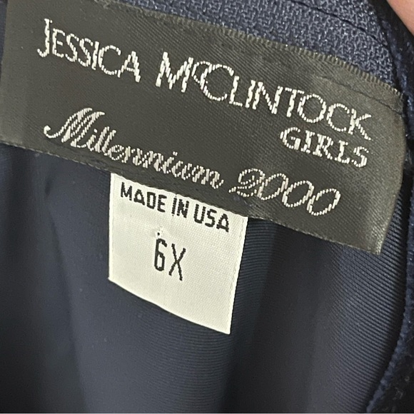 JESSICA McCLINTOCK Girls Blue Velvet Long Sleeve Party Dress - Picture 6 of 8